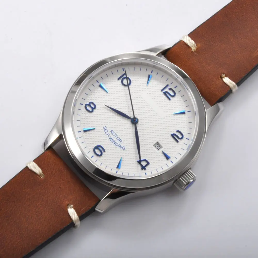 white dial Corgeut 42 мм механические часы Роскошный топ бренд кожа сапфир кристаллический календарь Мужские Спортивные автоматические мужские часы - Цвет: white dial