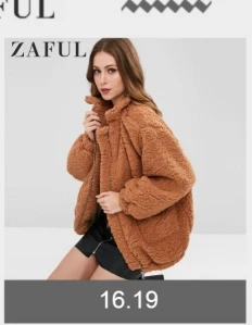 ZAFUL, пушистое шерстяное пальто на молнии для женщин, открытая стежка, берберский флис, шерпа, зимняя одежда на молнии, карманы, медвежонок, верхняя одежда для женщин