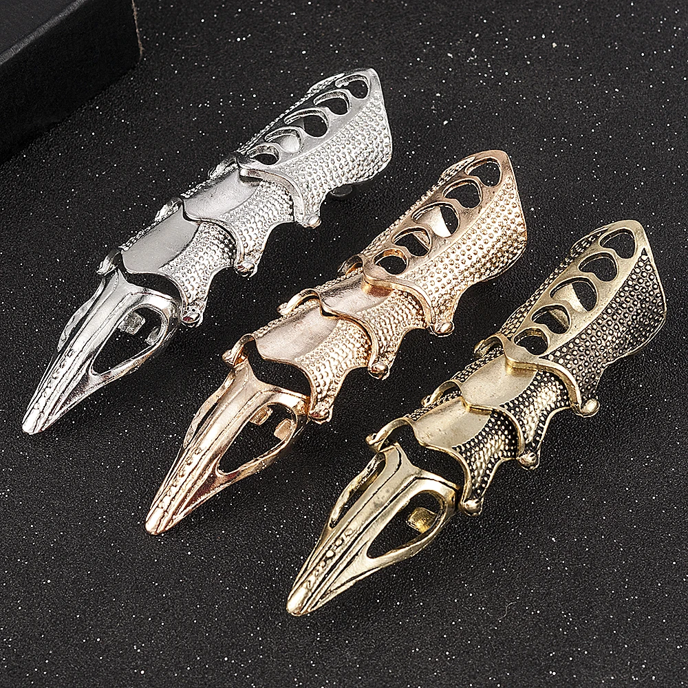 2022 NEW Fashion Cool Men Boys Punk Gothic Rock Scroll Joint Armor Knuckle Metal Full Finger Rings Gold Cospaly DIY Rings