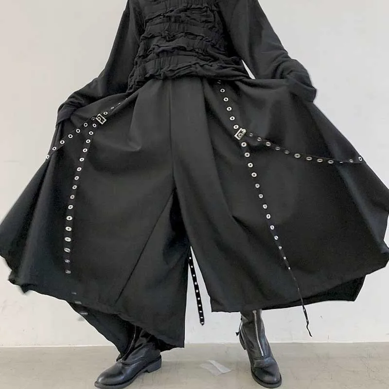 Свободные широкие брюки для мужчин и женщин однотонные темные брюки-кюлоты в