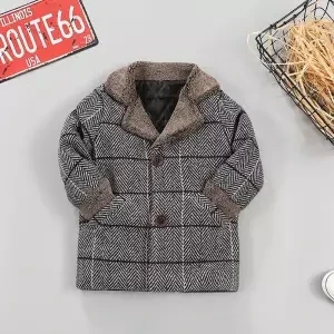 Серый Детские шерстяные куртки г. Новая зимняя одежда для малышей повседневные клетчатые куртки для мальчиков теплые пальто Модные Длинные куртки для мальчиков - Цвет: Серый