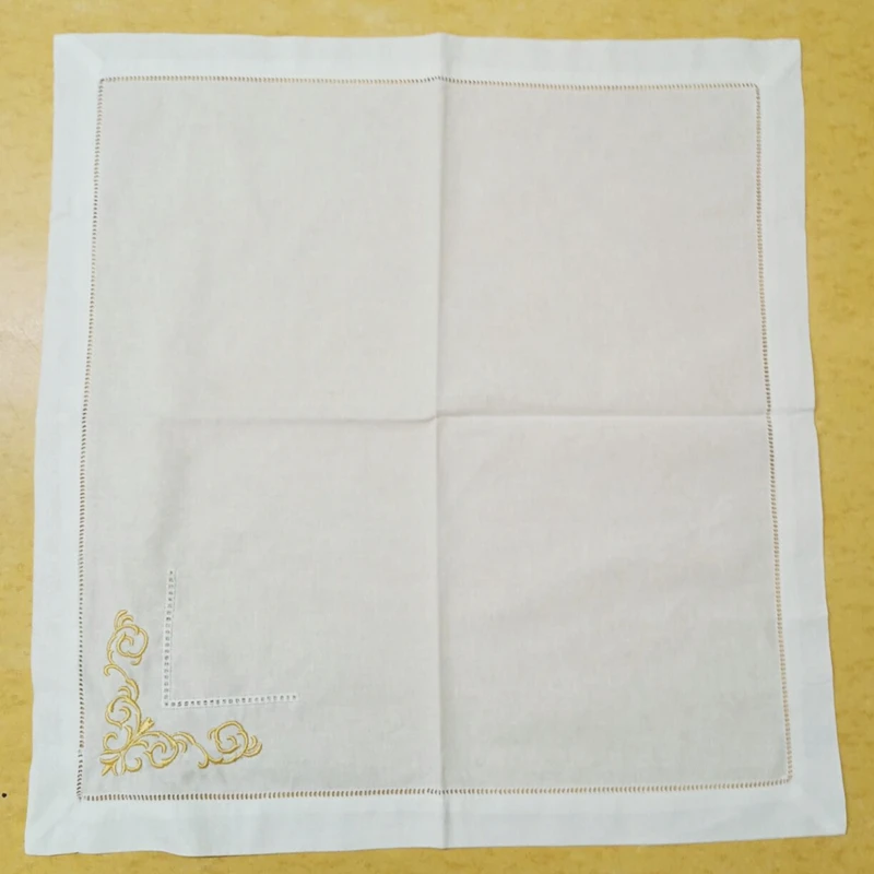 Набор из 12 носовых платков обеденные салфетки белые льняные с вышивкой цветные