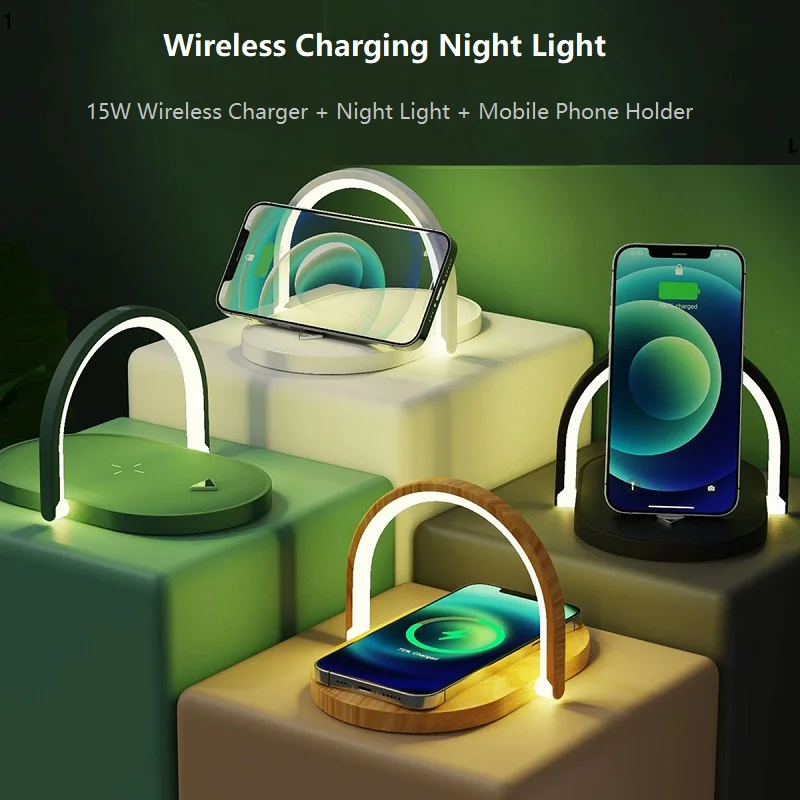 

15W Fast Wireless Charger Desk Lamp Light Cell Mobile Phone Charging Station Charge Chargers For Apple Watch Iphone Xiaomi 12