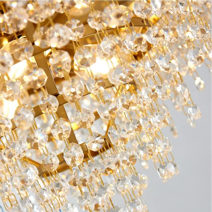 Современная роскошная хрустальная люстра прямоугольная Золотая Светодиодная