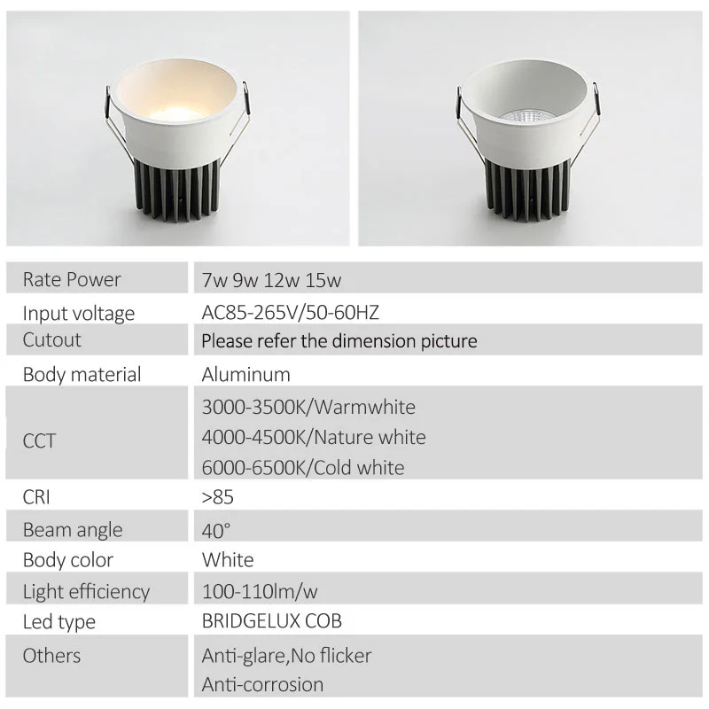 Светодиодный светильник 7 Вт 12 15 круглая утапливаемая светодиодные лампы с