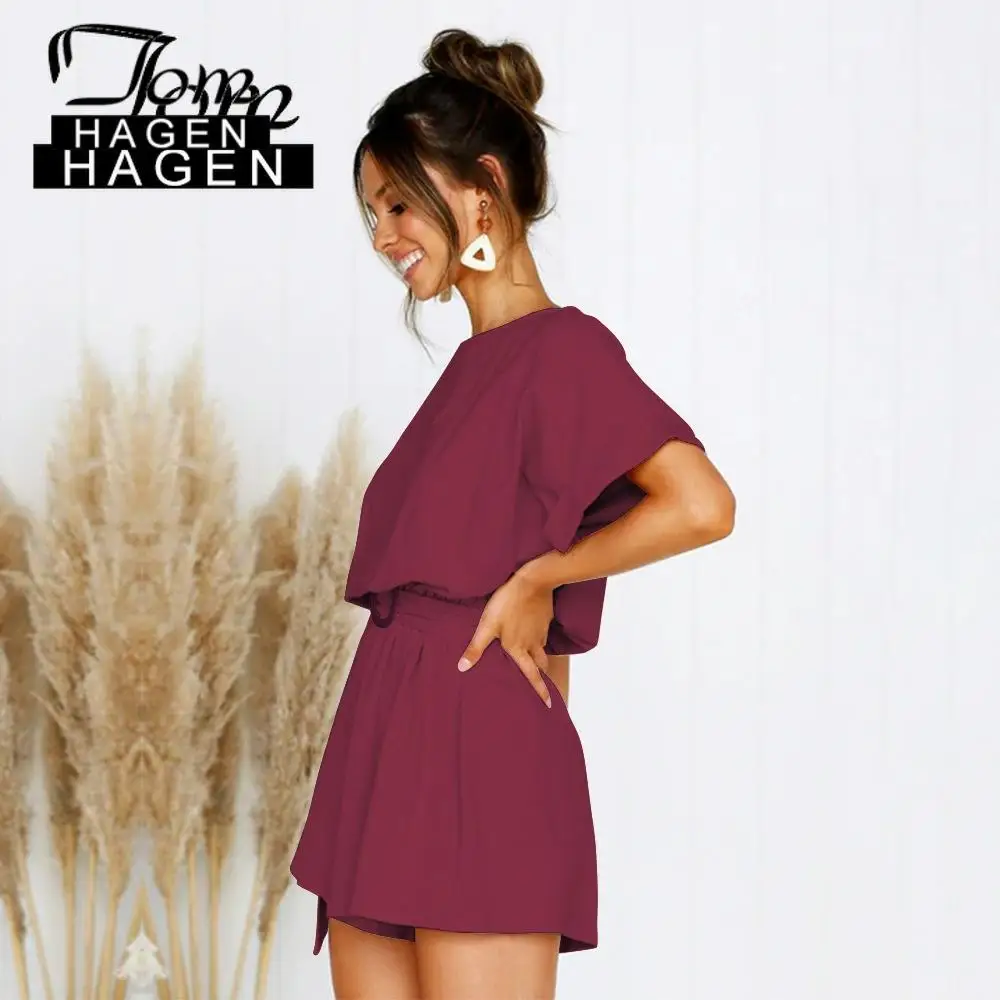 Новый Модный женский сексуальный комбинезон с коротким рукавом повседневный