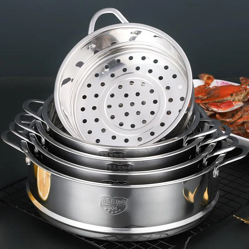 Stainless Steel Food Steaming Tray Rice Cooker Steamer Pot Steamed Stuffed Bun Egg Rack with Double Ear Steamer For Kitchen