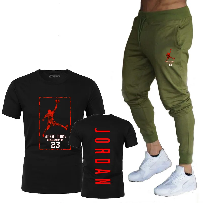 

2021 new hot-selling summer T-shirt pants suit casual brand fitness jogging pants T-shirt fashion men's sportswear S-3XL