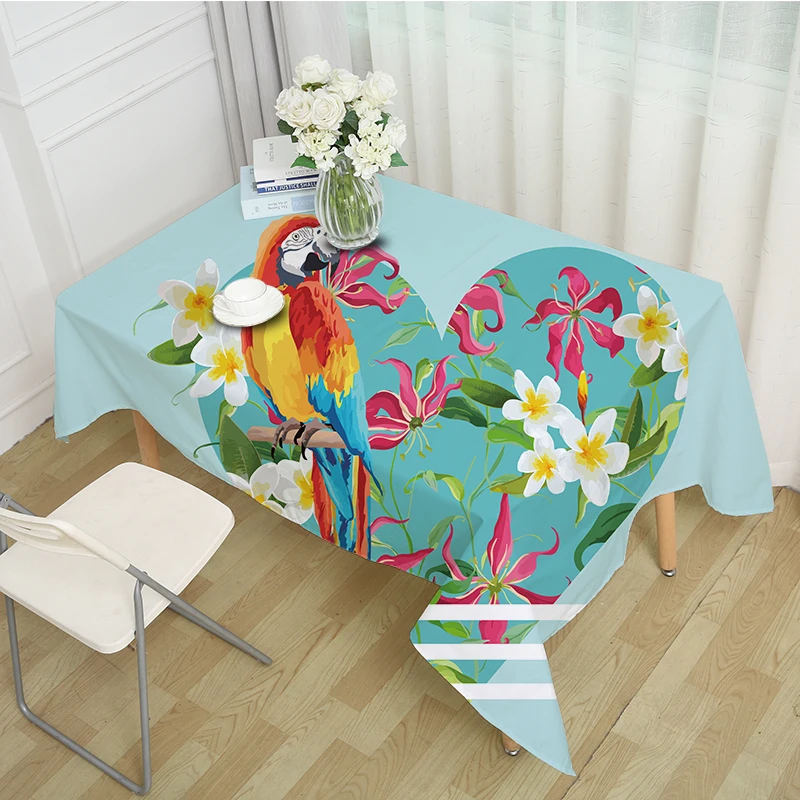 Современная обтягивающая скатерть попугай с зелеными растениями животные