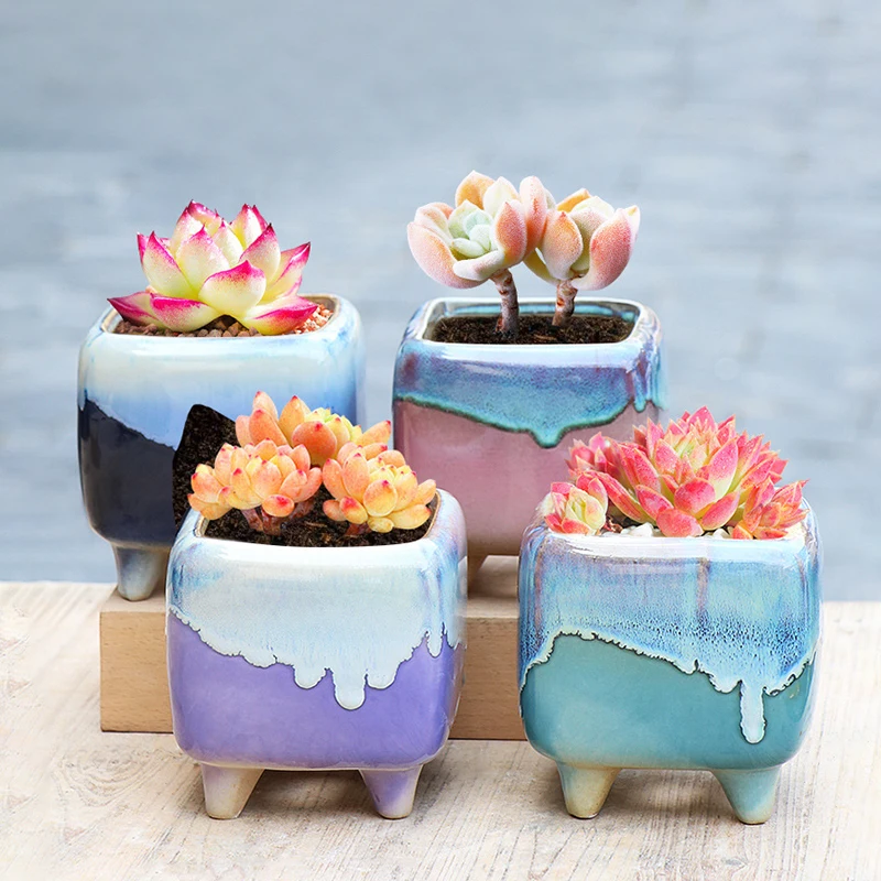 

Korean Ins Unique Flow Glaze Ceramic Flower Pot Simple Succulents Green Plant Bonsai Pure Handicraft Home Creative Gardening