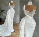 Прозрачная Тюлевая юбка-годе, свадебные платья с юбкой-годе, 2022, прозрачный вырез, бусины, рукава-крылышки, иллюзионные пуговицы, свадебные платья