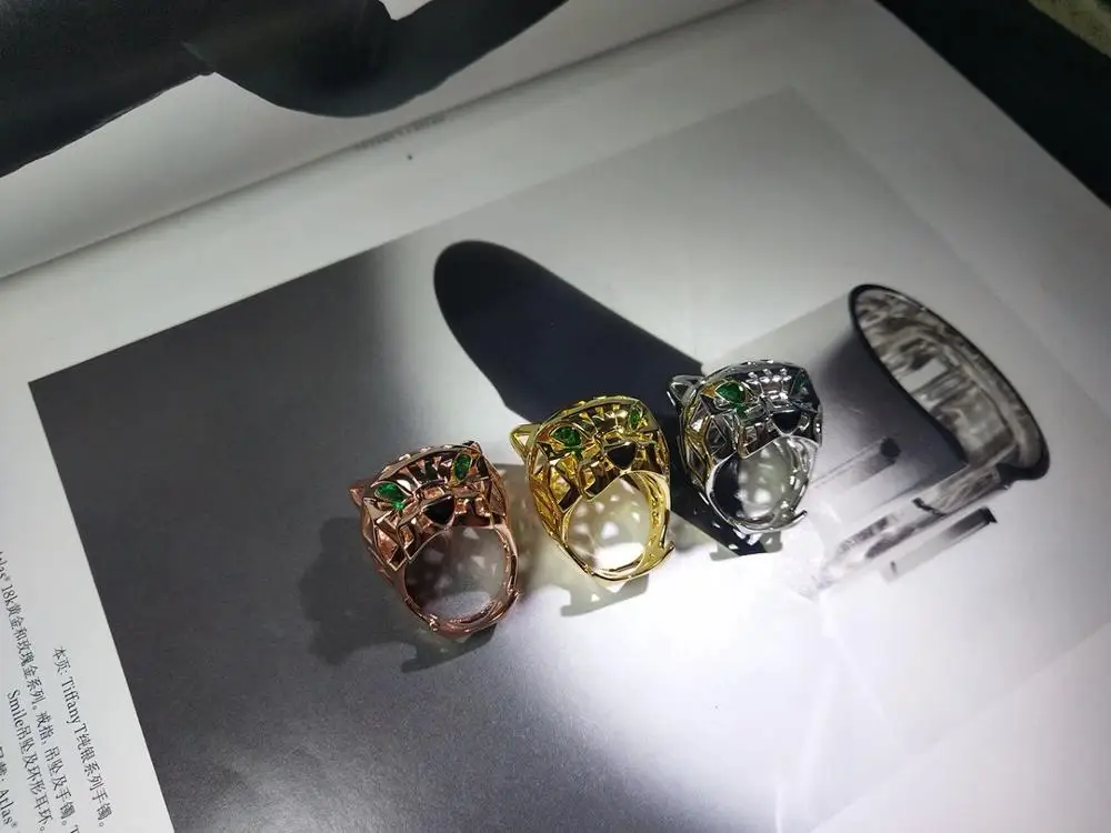 Модные 925 серебро гладкой кольцо с пантерой для мужчин и женщин зеленым глазом