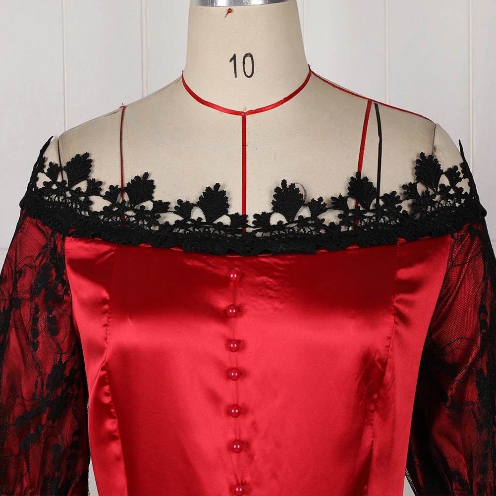 

Halloween Party Women Medieval Off Shoulder Lace Patchwork Ball Gown Maxi Dress Lace Up Slim Fit Medieval Dress Cosplay Carnival