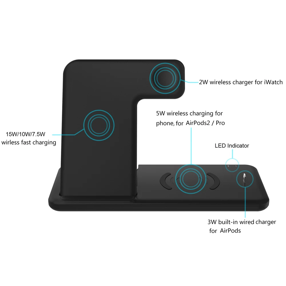 QI Беспроводное быстрое зарядное устройство для AirPods 2/Pro 15 Вт 4в1 usb зарядная док-станция Складная зарядная подставка держатель для iWatch для iPhone