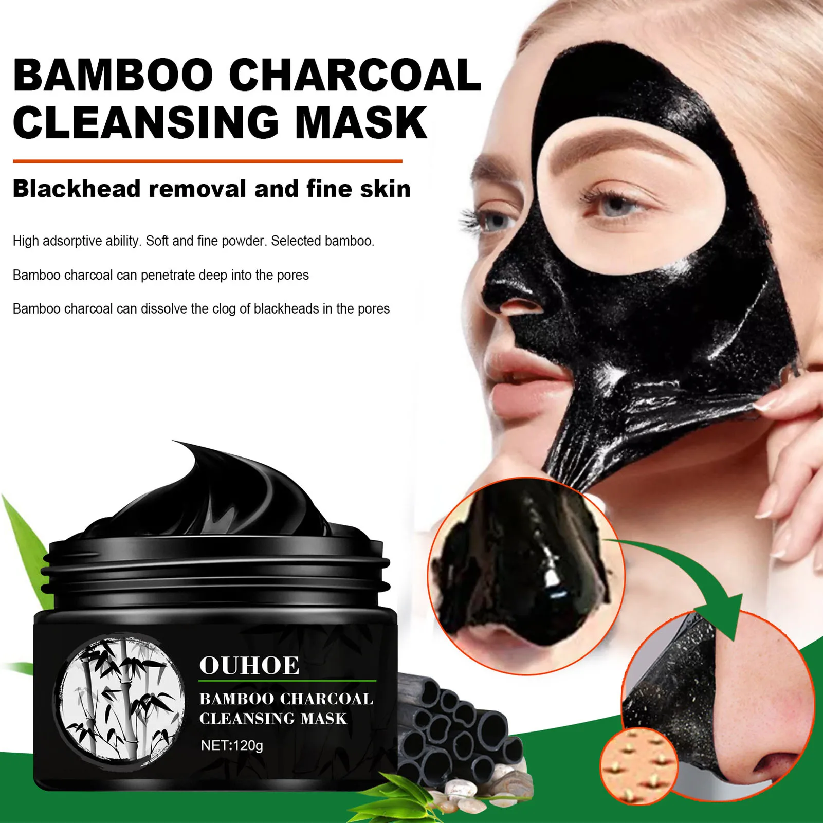 

Blackhead Remover Cream 60g Bamboo Charcoal Deep CleansingFacial Masks Remove Blackhead Dot Peeling Mask Facial Nose Skin Care