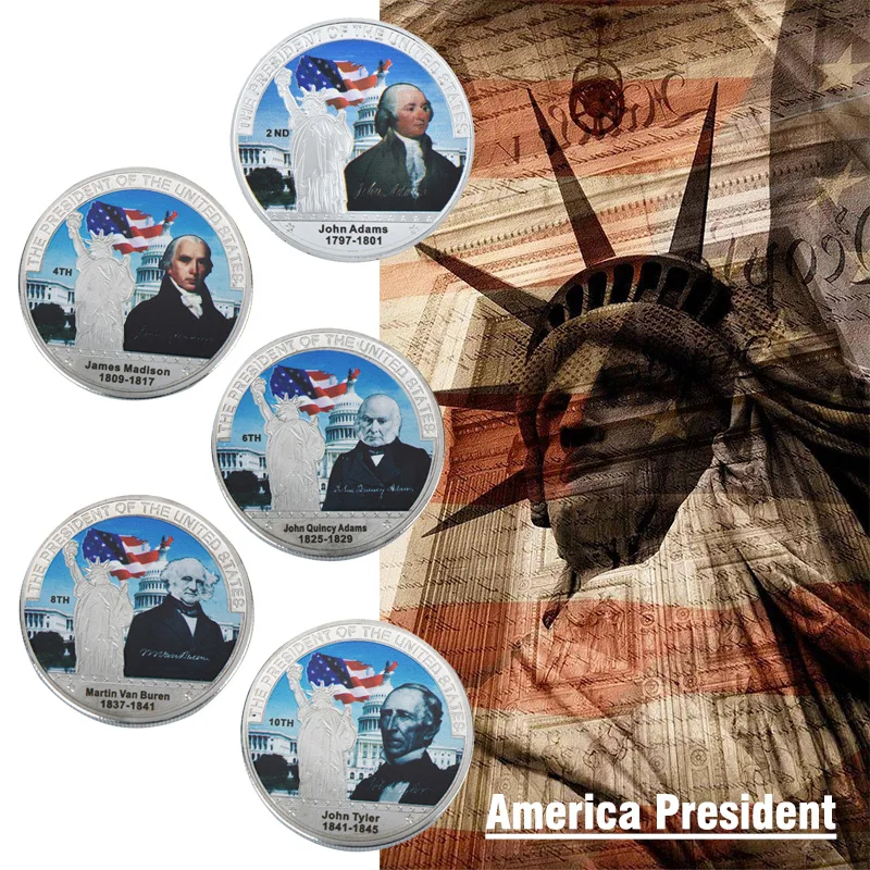 WR Коллекционная Посеребренная американская 2th President John Adams металлическая монета/w чехол креативный вызов монета подарок на день отца 40x3 мм