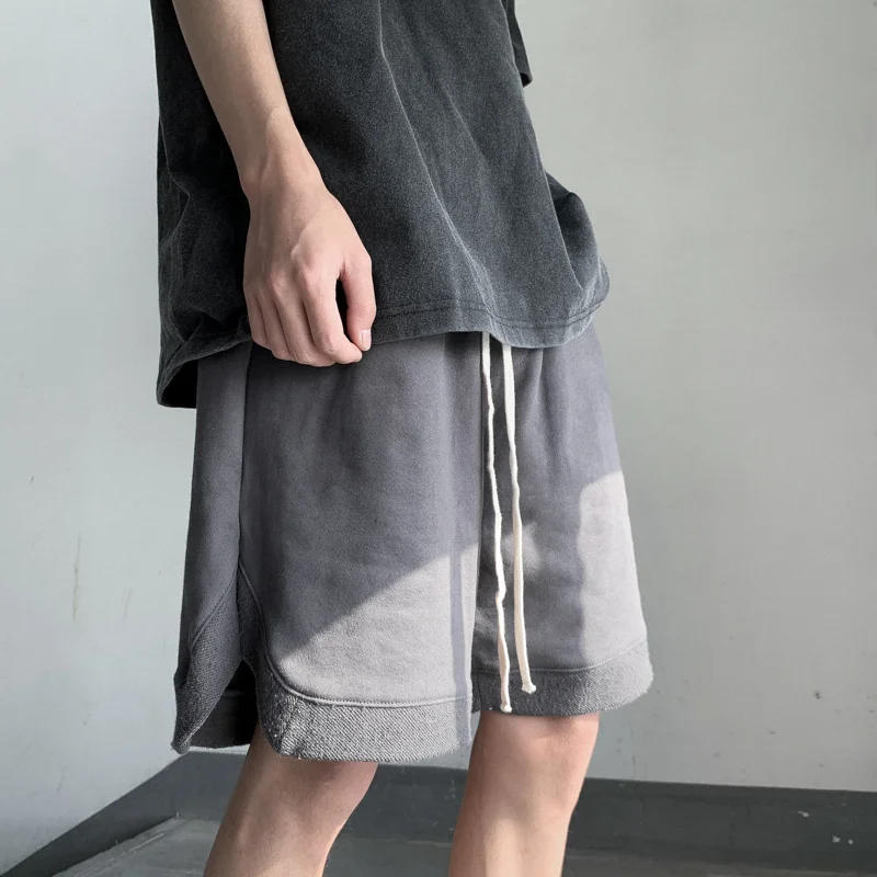 

Summer Drawstring Shorts Men's Fashion Retro Solid Color Track Casual Shorts Men Streetwear Loose Hip-hop Straight Shorts Mens