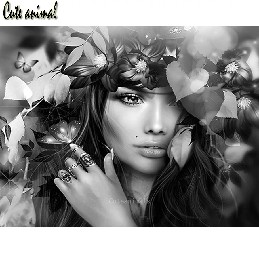 

5D алмазная живопись «сделай сам», красивая девушка, цветок, бабочка, алмазная вышивка, Полная работа, квадратный вышивка крестиком