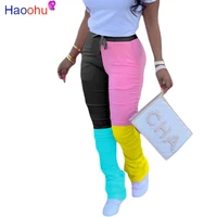haoohu high waist stacked leggings sweatpants women joggers 2020 new elastic casual bell bottom trouser cute ruched flare pants