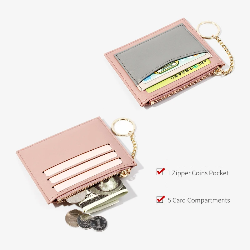 Fashion Slim Keychain Card Holder Women Leather Bag Small Card Wallets Female Organizer Credit Card Case Zipper Coin Purse Bags