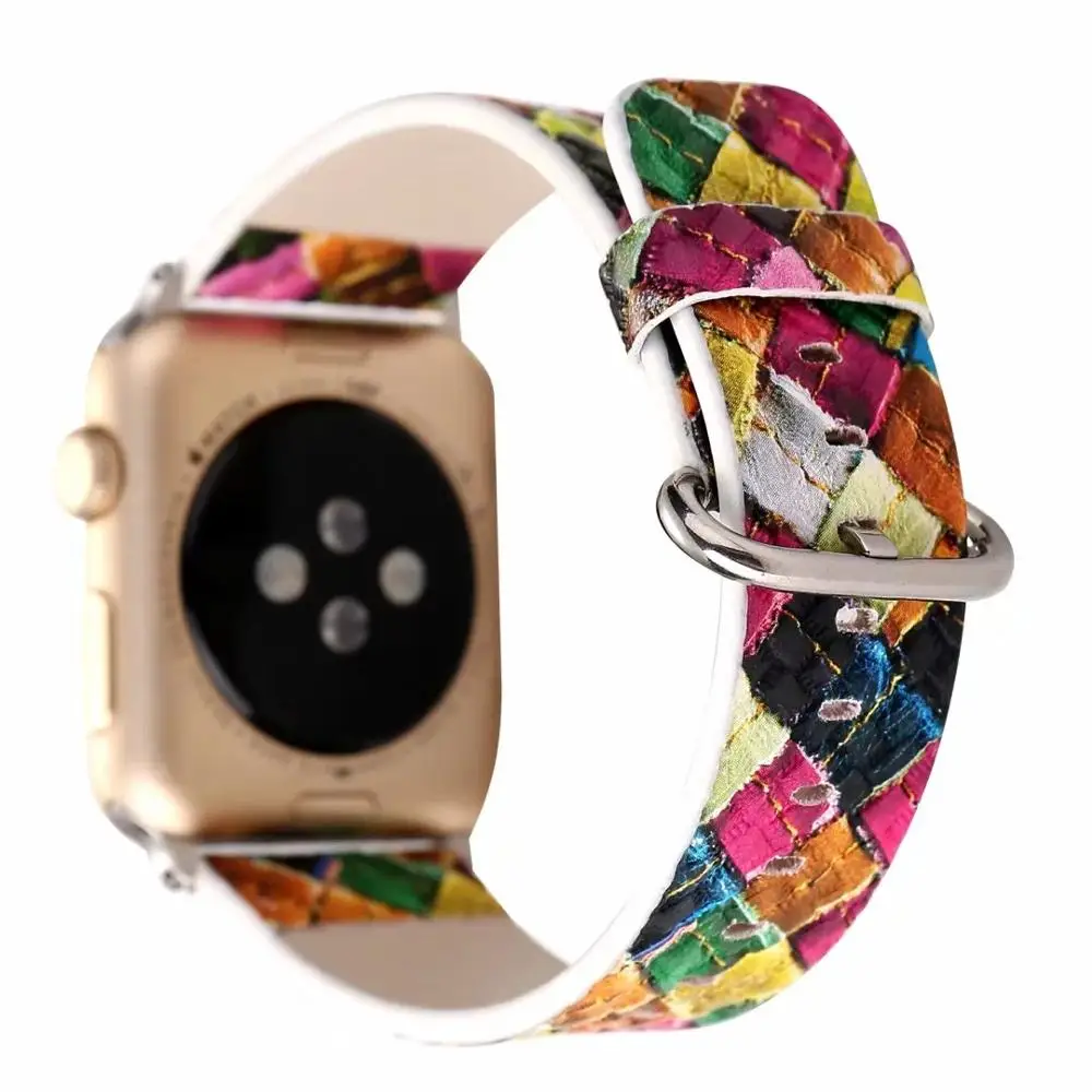 Шорты с узором Летние штаны Кожаный ремешок для наручных часов Apple Watch версии 5 4 3