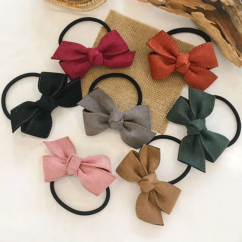 Однотонные замшевые резинки с бантом милые для волос девочек эластичная резинка