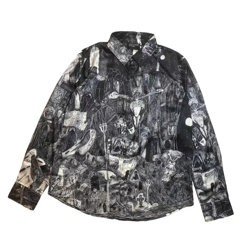 

20AW Silk ERD Shirts Men Women 1:1 High Quality Shirt V-shaped E.R.D Blouse VTM Long Sleeve men clothing japanese fashion