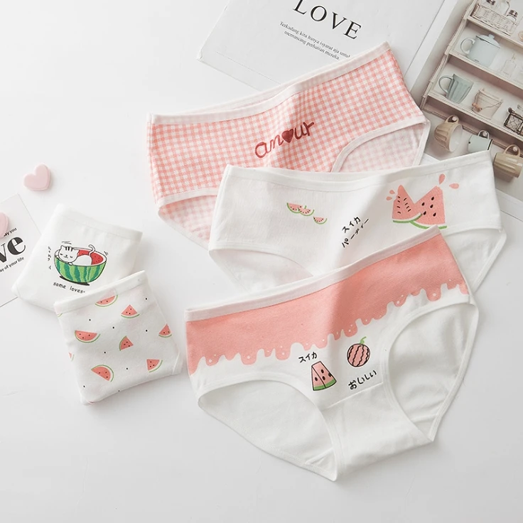 1 шт. 28 стилей милые женские хлопковые трусы средней посадки с принтом фруктов