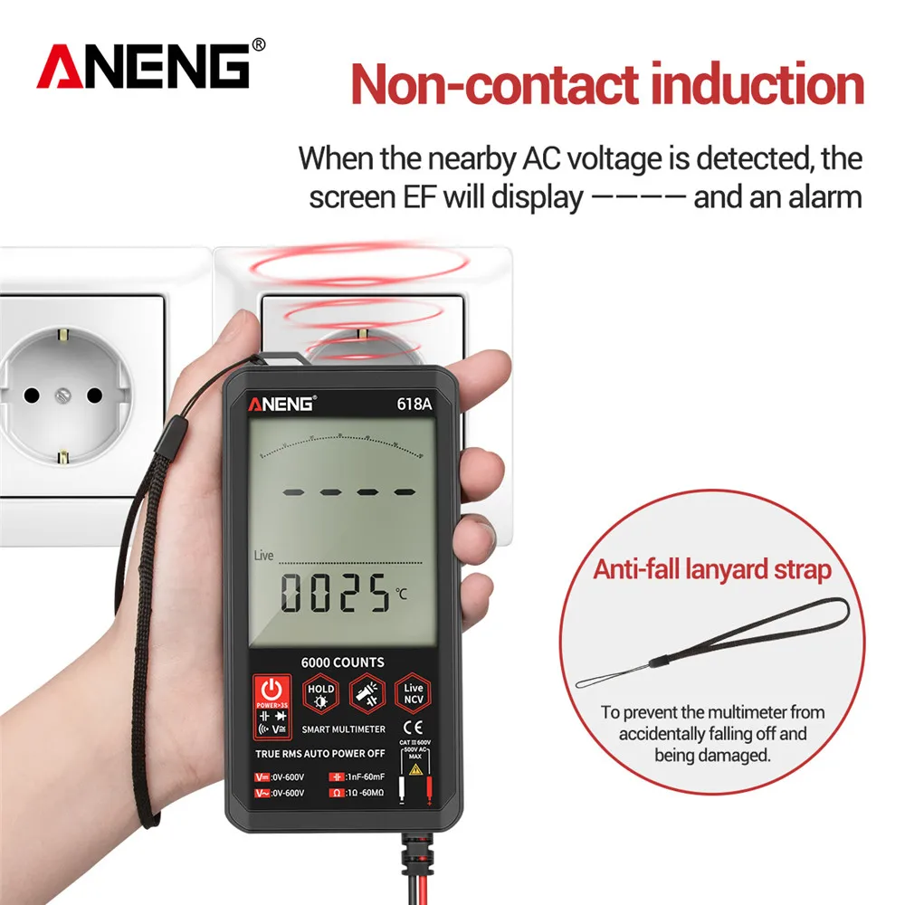 ANENG 618A Цифровой мультиметр Профессиональный умный сенсорный DC Аналоговый