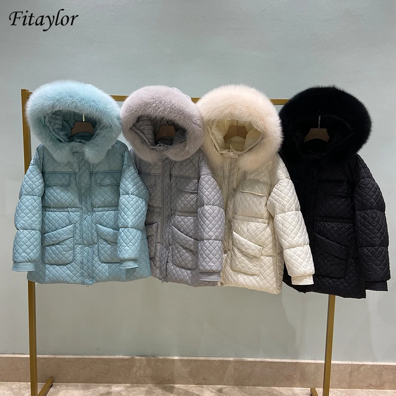 Fitaylor зимние парки для женщин 90% белый утиный пух большой натуральный Лисий мех