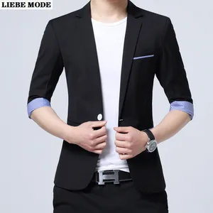 Mens Summer Pink Blue Black Blue Short Sleeve Blazer Men Fashion Notched Slim Fit Suit Jacket Korean Business Casual Coat