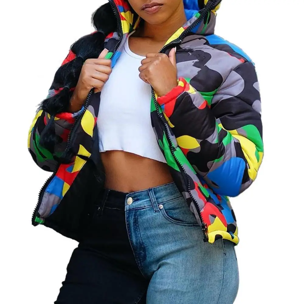 

Unisex Winter Stand Collar Camouflage Print Jacket Warm Thick Parka Down Coat