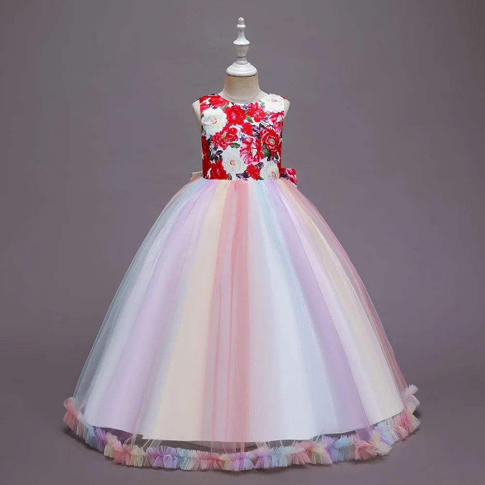 

Rainbow Floral Dress for Girls Wedding Costume Long Gown Princess Pageant Dresses Kids Formal Clothes Girl Evening Party Dress