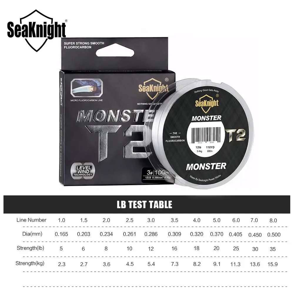 Рыболовная леска SeaKnight MONSTER T2 100% двойная фторуглеродная конструкция рыболовная 100
