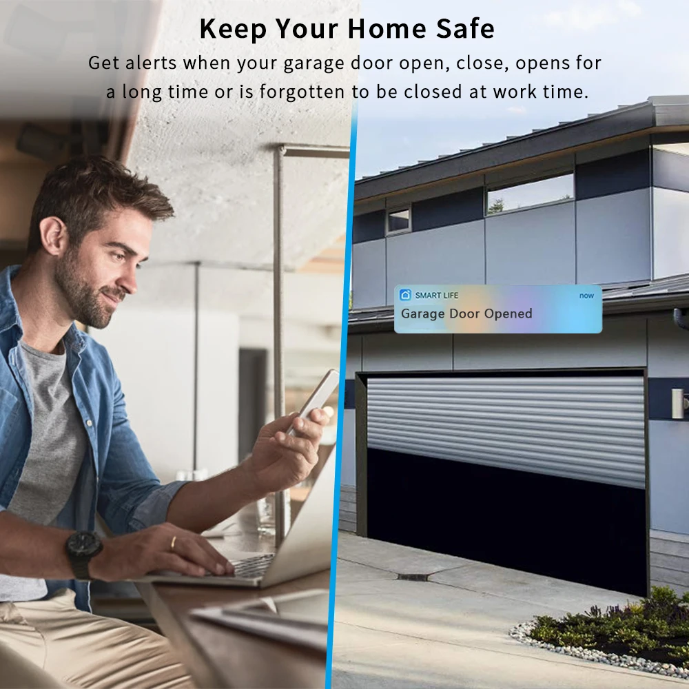 LoraTap WiFi Garage Door Sensor Controller Opener with RF Switch Tuya Smart Life Google Home Alexa Echo App Alert No Hub Needed |