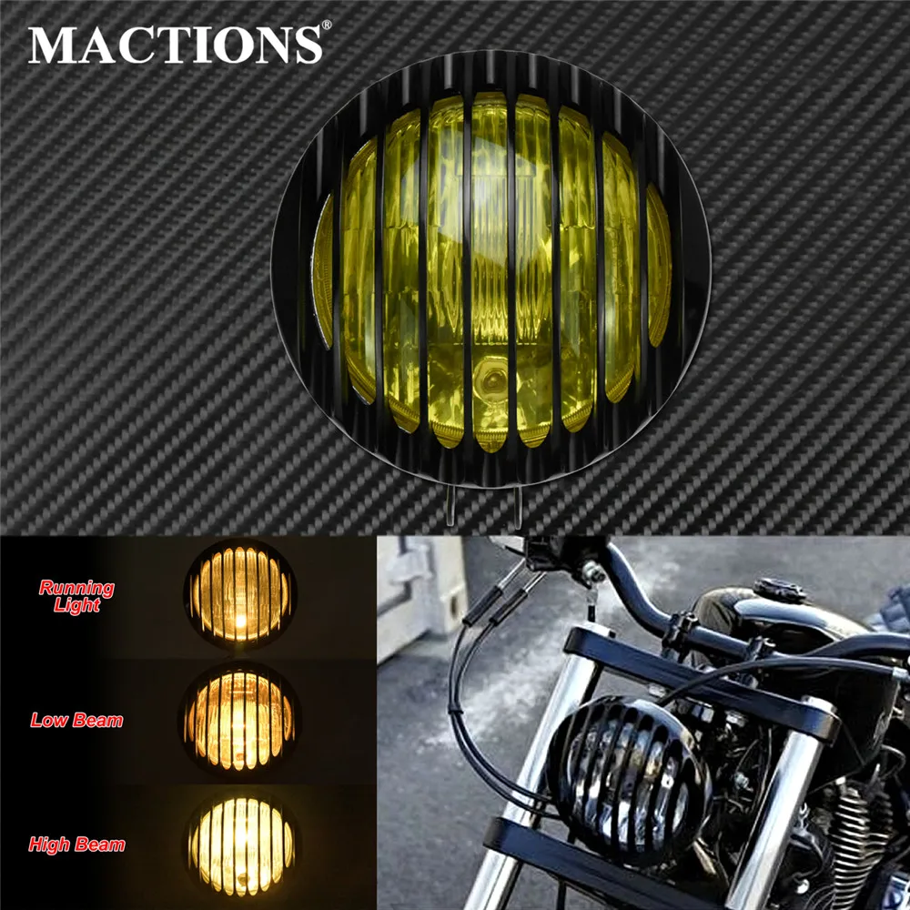 

Motorcycle 6.5'' Retro Grill Headlights Cafe Racer Vintage Front Light Round Headlamp 12V For Harley Cruisers Choppers XL Dyna