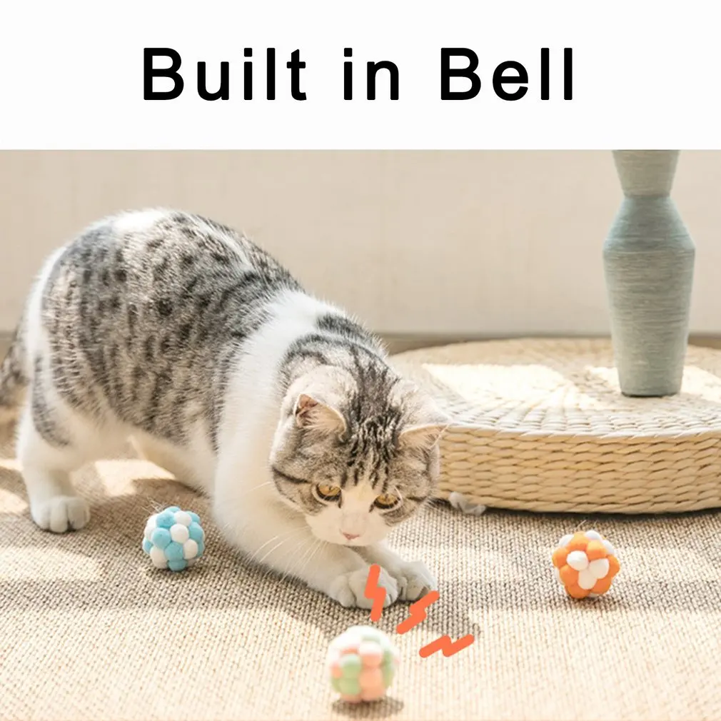 

4 см забавные игрушки для кошек модные креативные милые плюшевые шарики из искусственного пера Колокольчик для кошек жевательные игрушки д...