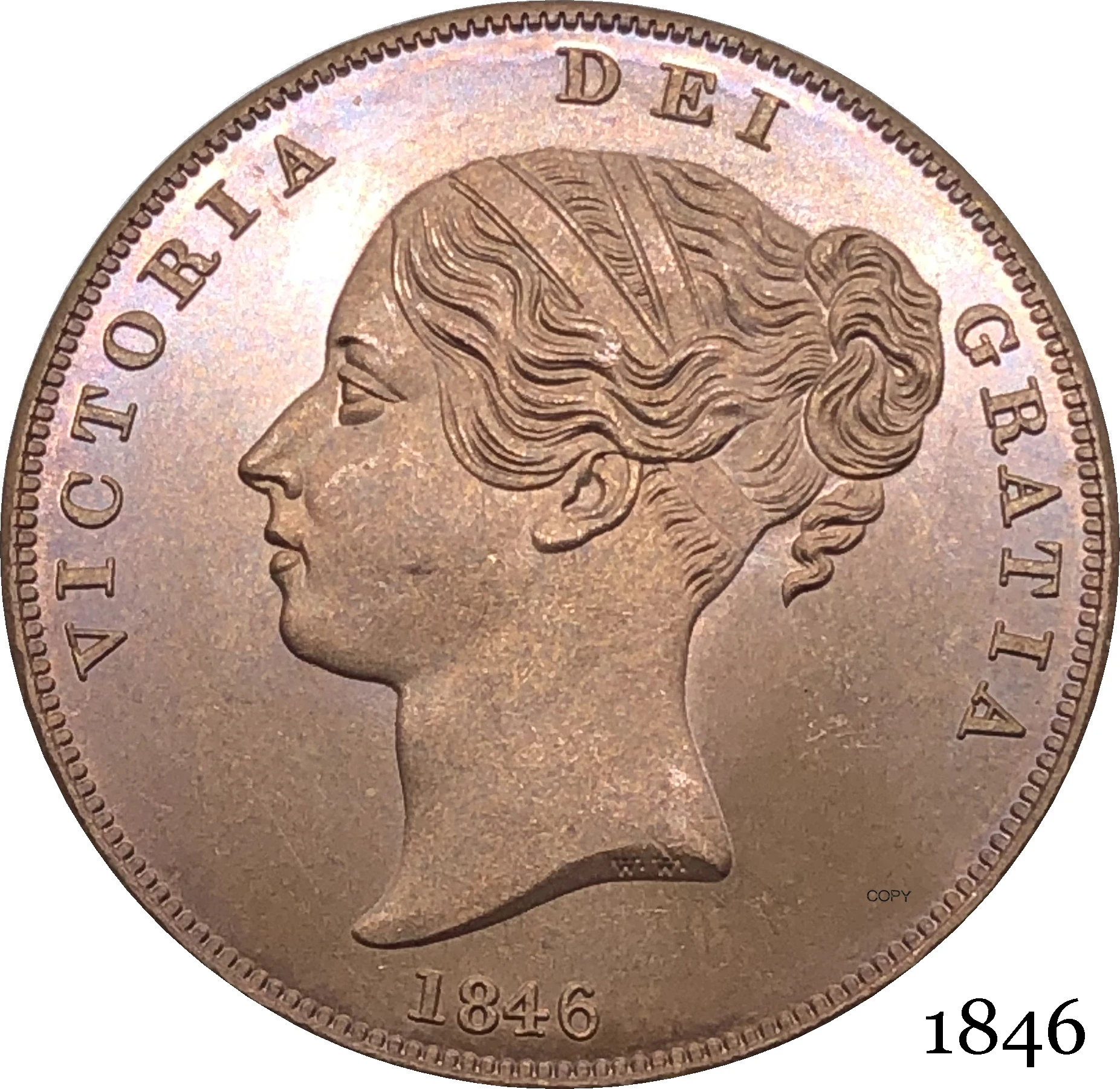 

Соединенное Королевство 1846 Виктория 1 один пенни Королева Великобритании красный Медь копия монеты Великобритании бронзовая монета с порт...