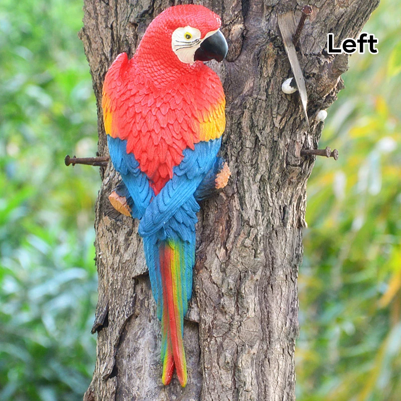 

Hot sale 12.2'' Hanging Parrots Statue Realistic Wall Mounted Resin Animal Sculptures for Patio Garden Tree Indoor Home Decor Dr