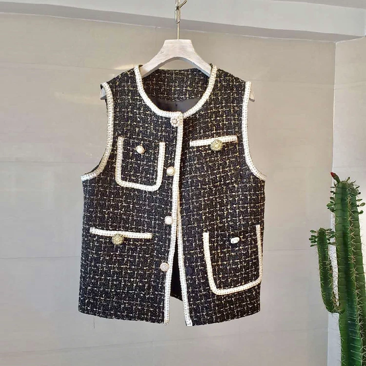 Женский твидовый кардиган без рукавов жилет шерстяная куртка женская зимняя