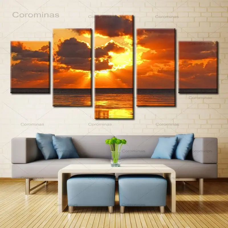 

Домашний декор картины на холсте без рамки модульные картины винтажные 5 панелей восход солнца пейзаж плакаты и принты на стене