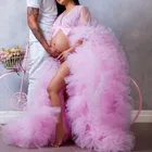 Шикарное Пышное розовое платье для фотосессии, платье невесты с длинным рукавом и бантом, фатиновое платье для беременных, одежда для размера плюс