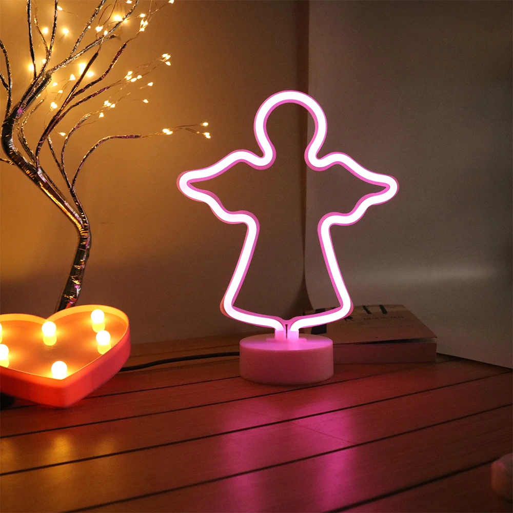 Decorative Angel Ice cream LED Neon Light Sign with Base 7 Colors Guitar Lamp USB Room Night Light Home Wedding Party Decoration