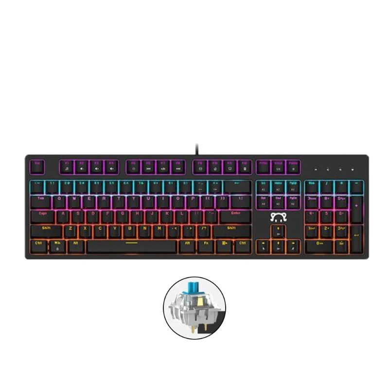 

KX4A 104 Key USB Wired Standard Mechanical Feeling Keyboard Quiet Ergonomic Rainbow LED Backlit Keyboard for Desktop Laptop