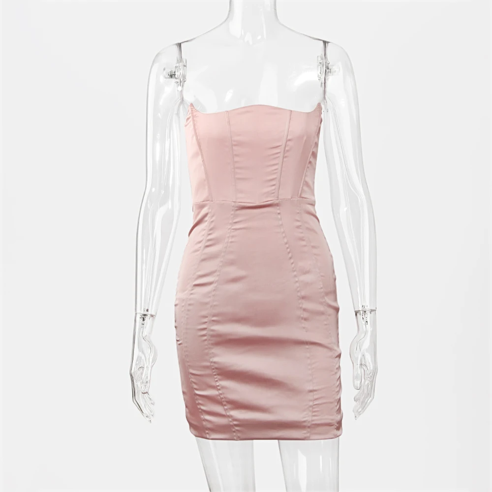 Атласное облегающее платье JillPeri без бретелек однотонный структурированный