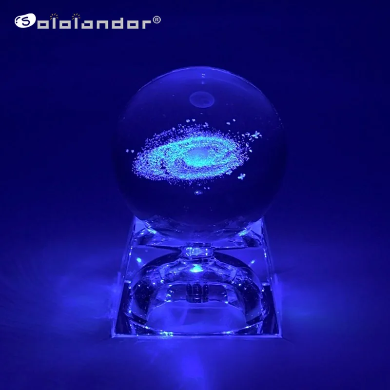 Bola de cristal con Base LED grabada con láser, Sistema Solar, modelo de planetas en miniatura 3D, esfera de cristal, adorno, regalo para el hogar, decoración