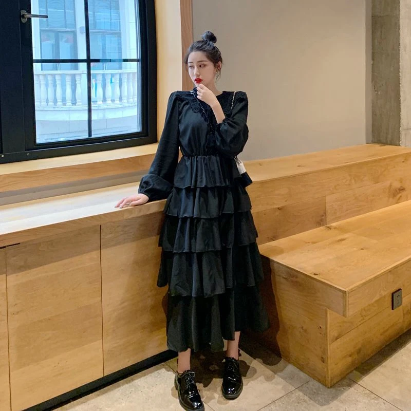 Женское платье с каскадными оборками элегантное однотонное длинное вечернее