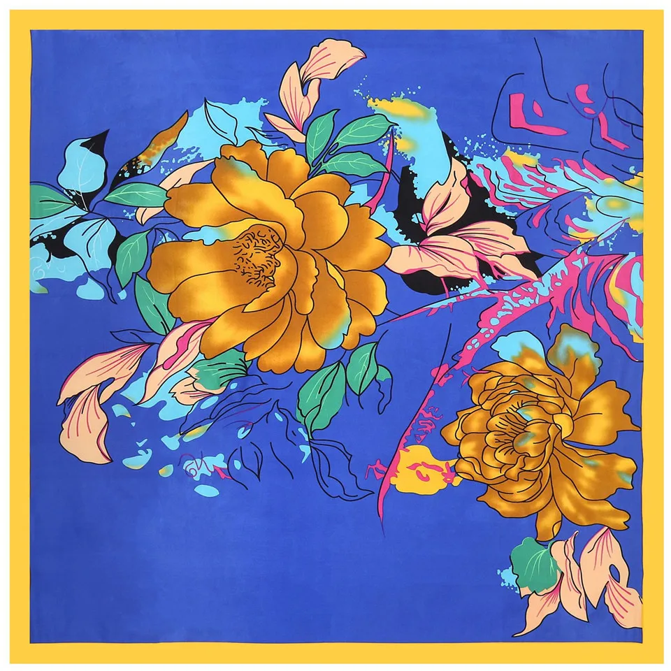 

New Women Silk Scarf Fashion Flower Print Square Head Scarves Lady Luxury Brand Shawls Silk Women Scarf Foulard Satin Hijab 90cm