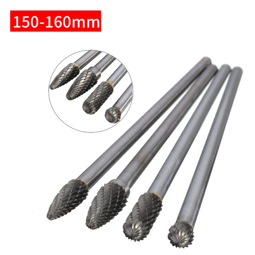 

4pcs Tungsten steel grinding head Single slot Tungsten Steel Wood Carving Grinding Head Hard Metal Milling Cutter