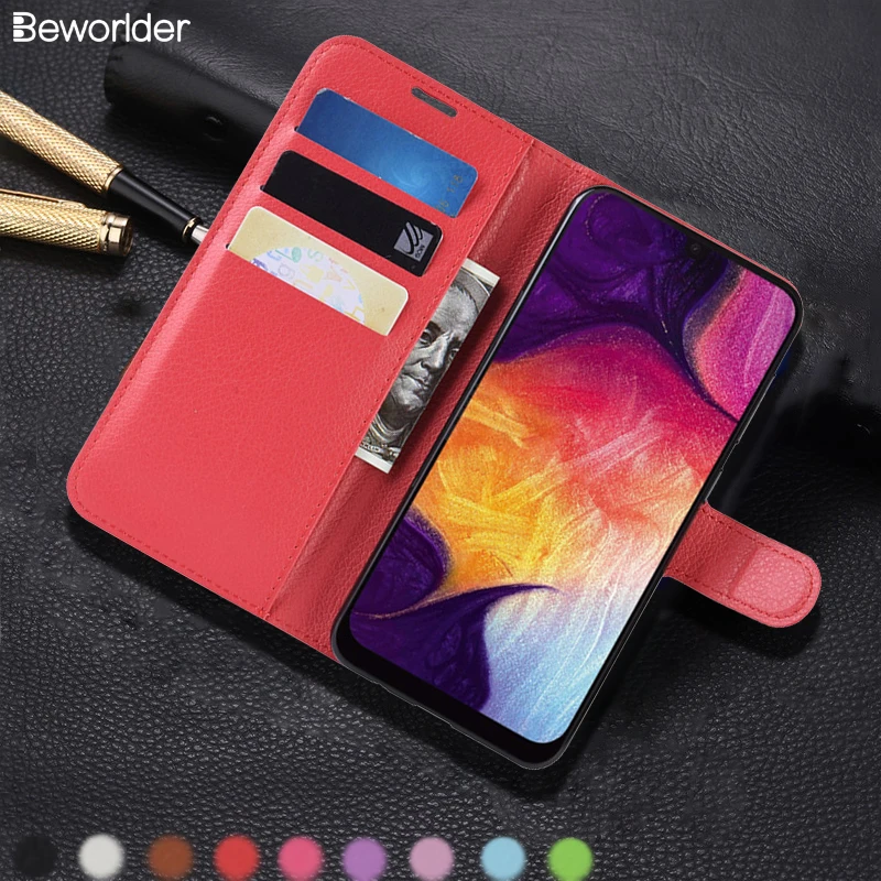 Кожаный чехол для samsung Galaxy A50 с рисунком личи из искусственной кожи отделениями